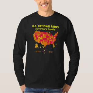 62 National Parks Map US Park Vintage Camping Hik T-Shirt