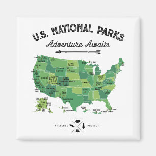 62 National Parks Map Us Park Vintage Camping Hiki Magnet