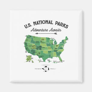 62 National Parks Map Us Park Vintage Camping Hiki Magnet