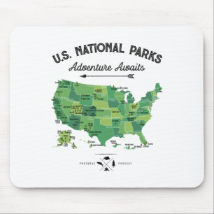 62 National Parks Map Us Park Vintage Camping Hiki Mouse Pad
