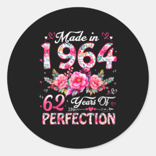 62 Year Old Made In 1964 Floral 62nd Birthday Wome Classic Round Sticker