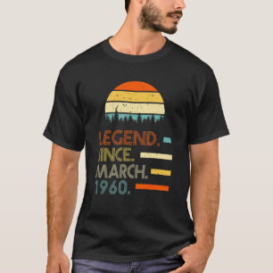 62 Years Old Retro Birthday Legend Since March 196 T-Shirt