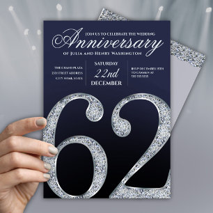 62nd Anniversary Diamond Silver Navy Blue Modern Invitation