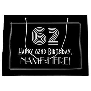 62nd Birthday — Art Deco Inspired Look "62" & Na Large Gift Bag
