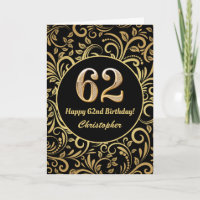 62nd Birthday Black and Gold Floral Pattern