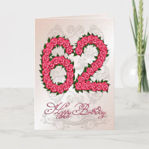 62nd birthday card with roses and leaves