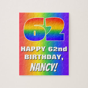 62nd Birthday: Colourful, Fun Rainbow Pattern # 62 Jigsaw Puzzle
