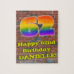62nd Birthday: Fun Graffiti-Inspired Rainbow 62 Jigsaw Puzzle