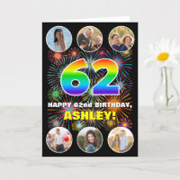 62nd Birthday: Fun Rainbow #, Custom Name & Photos