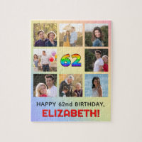 62nd Birthday: Fun Rainbow #, Custom Name & Photos