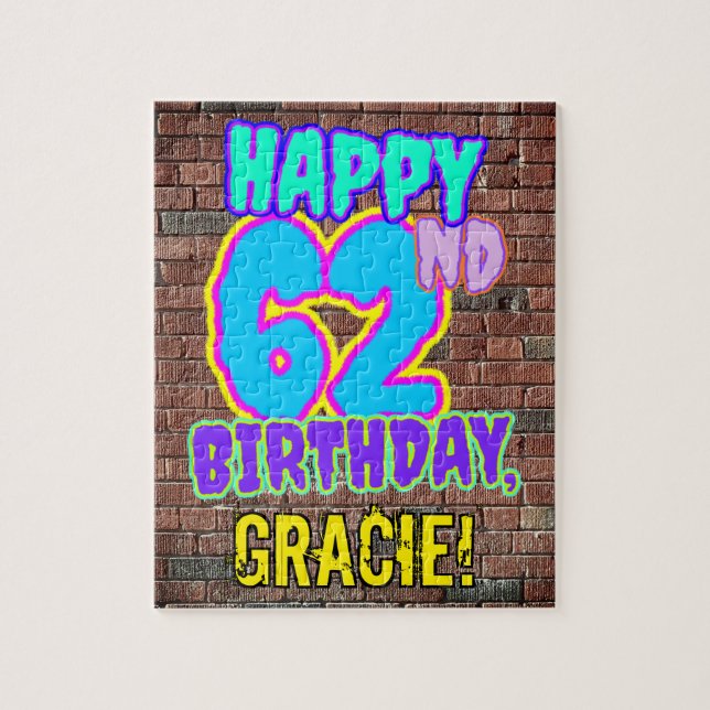 62nd Birthday ~ Fun, Urban Graffiti Inspired Look Jigsaw Puzzle (Vertical)