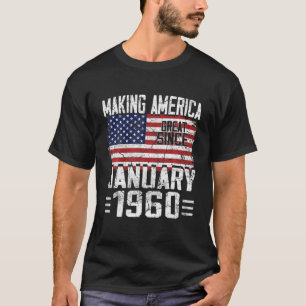 62Nd Birthday Gift January 1960 American Flag 62 Y T-Shirt