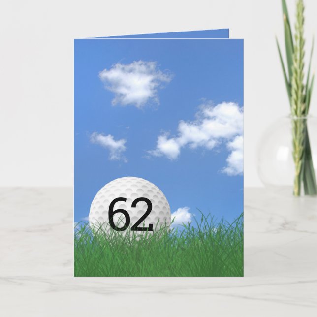 62nd birthday, golf ball in grass card (Front)