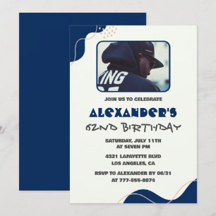 62nd birthday invitations Men Navy Simple Photo