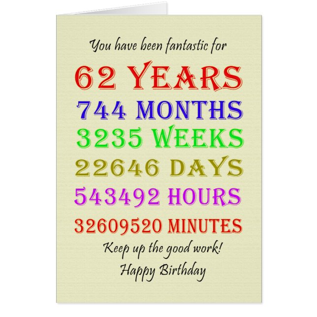 62nd Birthday Milestones (Front)