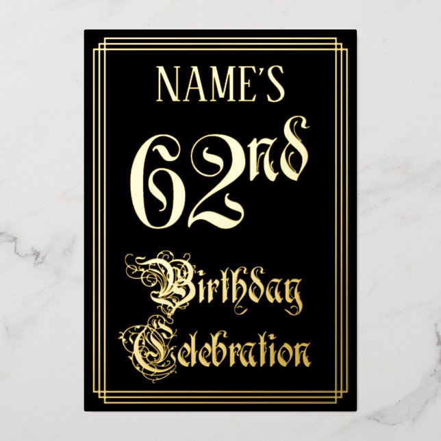 62nd Birthday Party — Fancy Script & Custom Name (Front)