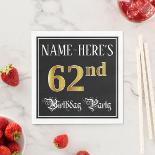 62nd Birthday Party — Fancy Script, Faux Gold Lo Napkin