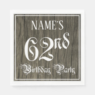 62nd Birthday Party — Fancy Script, Faux Wood Look Napkin