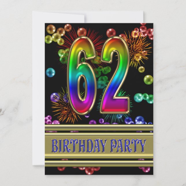 62nd Birthday party Invitation with bubbles (Front)
