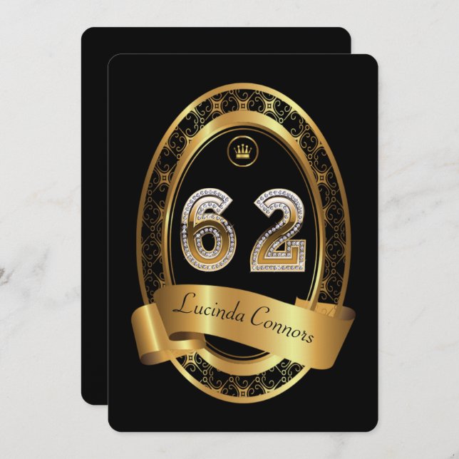 62nd,birthday party woman man,elegant colour invitation (Front/Back)