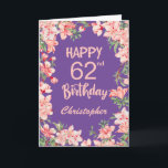 62nd Birthday Purple Pink Peach Watercolor Floral Card<br><div class="desc">62nd Birthday Purple Pink Peach Watercolor Floral Birthday Card. For further customisation,  please click the "Customise it" button and use our design tool to modify this template.</div>