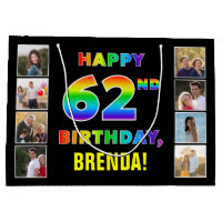 62nd Birthday: Rainbow Text, Custom Photos & Name