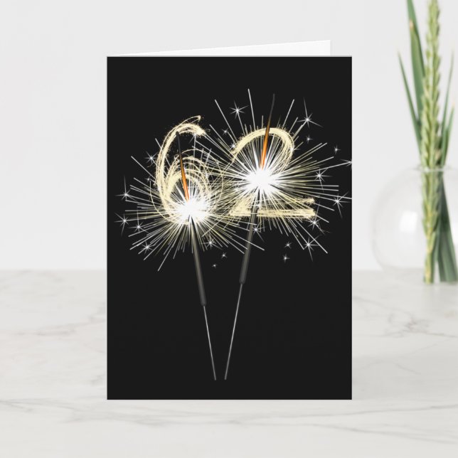 62nd Birthday Sparklers on Black  Card (Front)