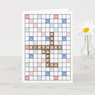 62nd Birthday, Word Game Board Card