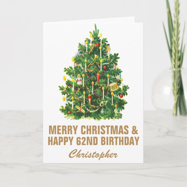 62nd Happy Birthday and Merry Christmas Tree Card (Front)