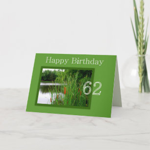 62nd Happy Birthday Cat Tails on Pond Card