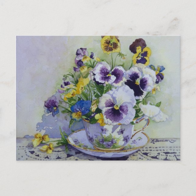 6300 Pansies in Teacup Postcard (Front)