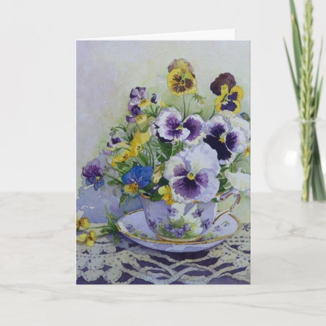 6300 Pansies in Teacup Sympathy Card (Front)