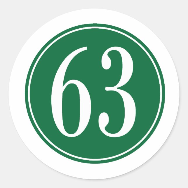 #63 Green Circle Classic Round Sticker (Front)