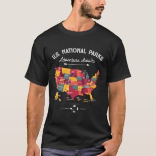 63 National Parks Map Us Park Camg Hiking T-Shirt