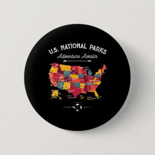 63 National Parks Map Us Park Retro Vintage Campin 6 Cm Round Badge