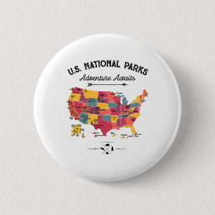 63 National Parks Map Us Park Retro Vintage Campin 6 Cm Round Badge