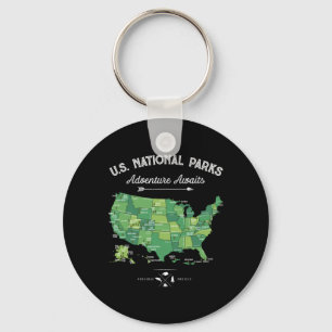 63 National Parks Map Us Park Retro Vintage Campin Key Ring