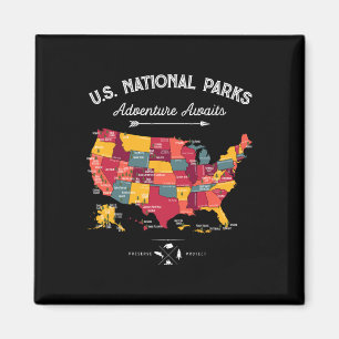 63 National Parks Map Us Park Retro Vintage Campin Magnet