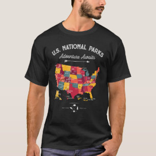 63 National Parks Map US Park Retro Vintage Campin T-Shirt