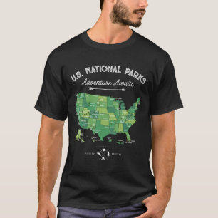 63 National Parks Map Us Park Retro Vintage Campin T-Shirt