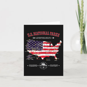 63 National Parks Map - Vintage American Flag Hiki Card