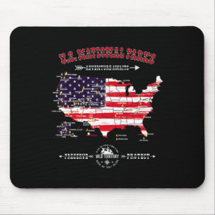 63 National Parks Map - Vintage American Flag Hiki Mouse Pad