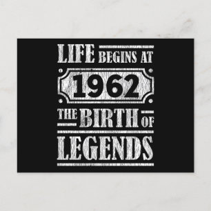 63 Year Old 1962 Birth Of Legend 63rd Birthday Postcard