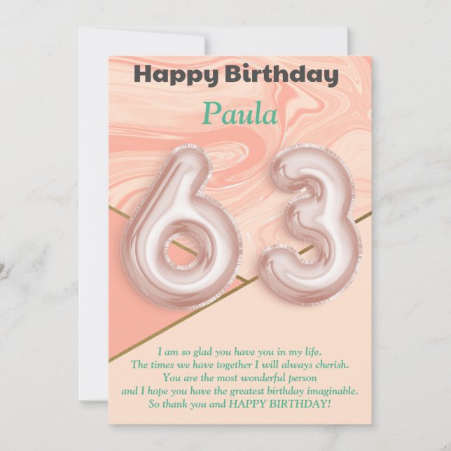 63 year old girls Happy Birthday card (Front)