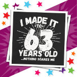 63 Year Old Sarcastic Meme Funny 63rd Birthday Napkin<br><div class="desc">This funny 63rd birthday design makes a great sarcastic humour joke or novelty gag gift for a 63 year old birthday theme or surprise 63rd birthday party! Features 'I Made it to 63 Years Old... Nothing Scares Me' funny 63rd birthday meme that will get lots of laughs from family, friends,...</div>