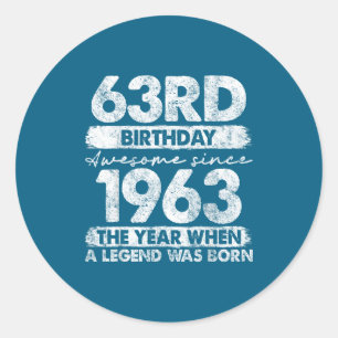 63 Year Old Vintage 1963 Limited Edition 63rd Birt Classic Round Sticker