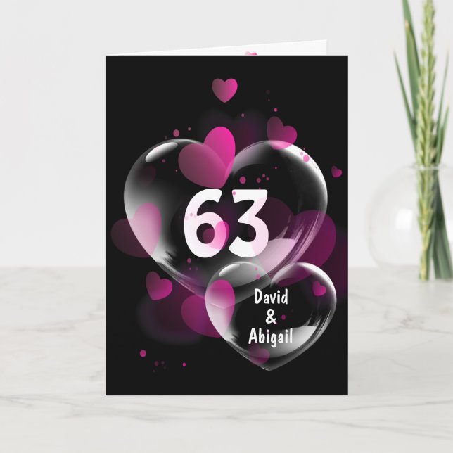 63rd Anniversary Heart Bubbles on Black   Card (Front)