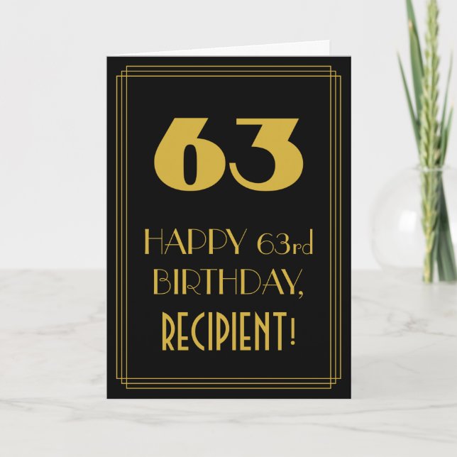 63rd Birthday – Art Deco Inspired Look "63" & Name Card (Front)
