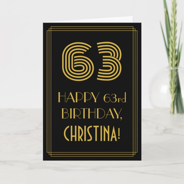 63rd Birthday: Art Deco Inspired Look "63" & Name Card (Front)