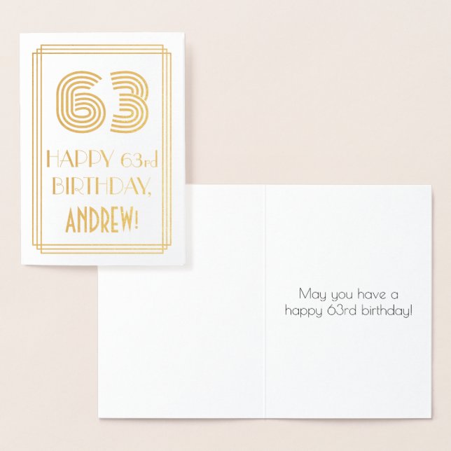 63rd Birthday - Art Deco Inspired Look "63" & Name Foil Card (Display)